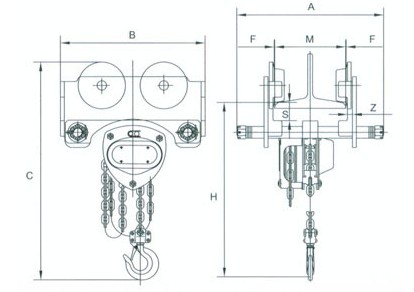浙江手牌 GCT-SHK型手推/手鏈單軌小車(chē)結(jié)構(gòu)圖