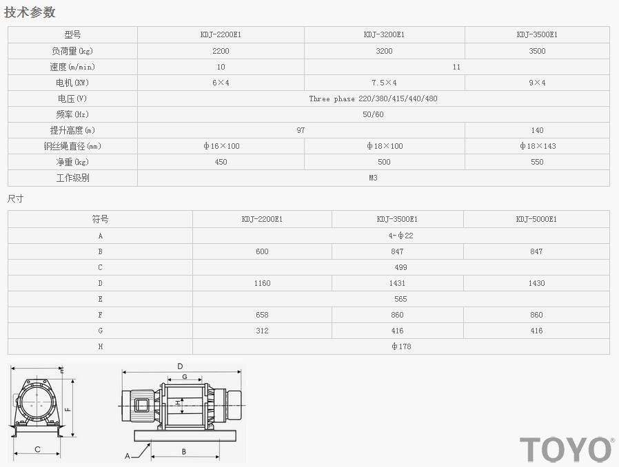 日本東洋TOYO KDJ-2200E1-3200E1-3500E1電動卷揚機技術(shù)參數(shù)